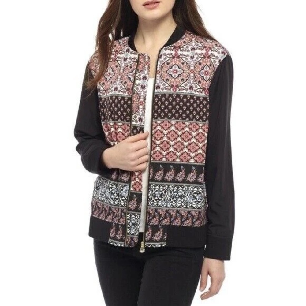 Rafaella Black and Red Patterned Bomber Jacket